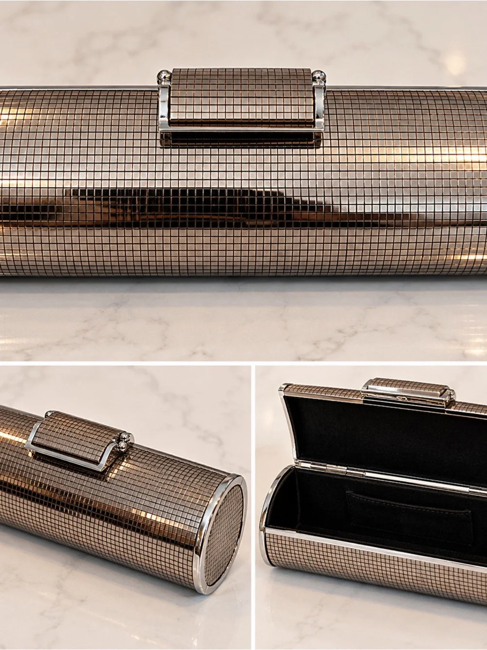 BCBGMaxAzria Metallic Bronze Mosaic Tube Clutch